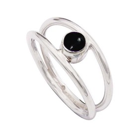 JEWELSTREZORO Cabochon-Schwarzer Onyx Edelstein-für Herren und Damen,Geschenkartikel, 925er-Sterling Silber Band Ring Schmuck TSR372BY_18 (64 (20.4))
