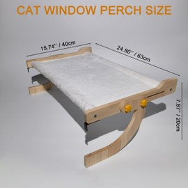 Lingdewy Cat Window Perch, 24.8'' Sturdy Solid Wood Frame with Plush Padding, Adjustable Cat Hammock for Large Cats and Kittens, Suitable for Windowsill, Bedside, Cabinet