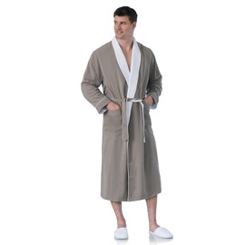 Luxury Spa Robe - 5-Star Hotel Microfiber and Terry Bathrobe for Women and Men | Full Length | Petite to Plus Size | Sandstone, Small