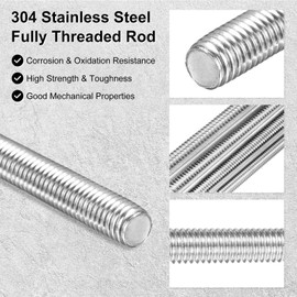 M METERXITY 10-Pack Fully Threaded Rod, M8x150mm 304 Stainless Steel Right Hand Thread Bar Studs for Furniture Anchor Bolts/Clamps/U-Bolts, Metric Threaded Screw