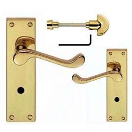 Carlisle Brass - Victorian Scroll Door Handles Bathroom Lock Set for Internal Bathroom and Bedroom Doors 155x40mm Backplate (Polished Brass)