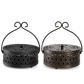Kingrol 2 Pack Portable Mosquito Coil Holders, Retro Incense Burners for Indoor Outdoor Camping, Hiking - Black & Antique Brass