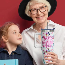 ZORKET Mothers Day Birthday Practical Gifts for Grandma from Grandkids, 40 oz Best Grandma Ever Cup Tumbler with Handle Lid and Straw, Grandmother Gifts