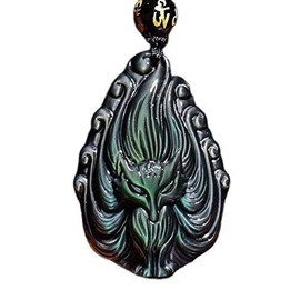 Obsidian crystal nine tail fox pendant necklace with bead chain for wen or women