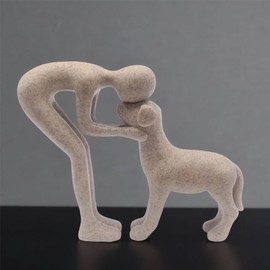 Will Art Museum Human and Dog Statue Decoration, Cute Pet Sculpture Home Decor Tabletop Ornament Figurines Office Living Room Bedroom Home, for Dog Lovers Friends Family Decoration, Sandstone Color