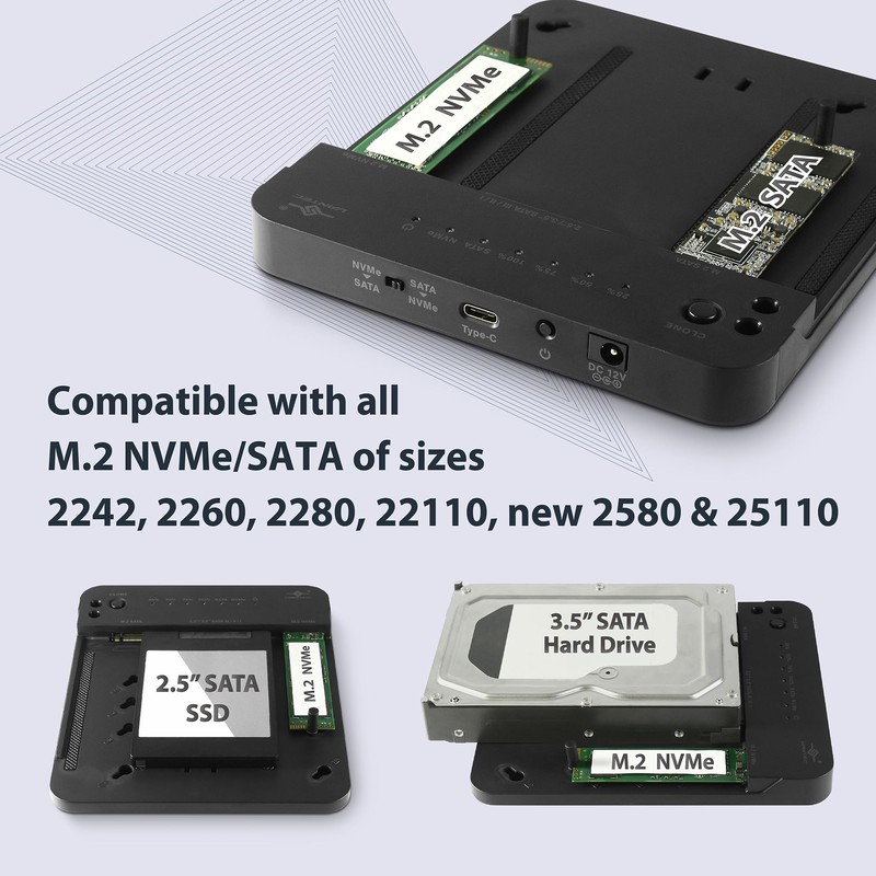 Multi-Function Storage Adapter with Clone, for M.2 NVMe, SATA, SSD,