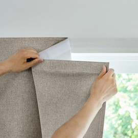 Jilron Cortina adhesiva, 100% opaca, sin varilla, fácil de instalar, proporciona protección de privacidad para dormitorios (café claro, 35 x 60 pulgadas)