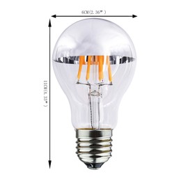 Bulbright Half Chrome LED Filament Bulb A19 8W LED Light Bulb, Silver Bowl Tipped, E26 Base, Soft Warm White 2700K, 70W Equivalent, 110-120VAC, Dimmable (8)