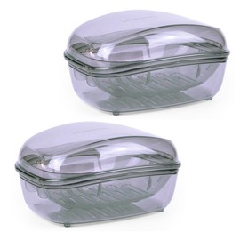 McLLinzo Large Plastic Soap Container Case Holder with Lid for Home Kitchen,2 Pack, Clear