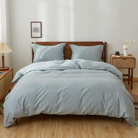 Simple&Opulence 100% Linen Duvet Cover Set, 3 PCS Natural French Flax Dusty Blue Duvet Cover Queen Size, Breathable Soft Comfy Linen Bedding Comforter Cover with 2 Pillowcases(Dusty Blue, 88"x92")