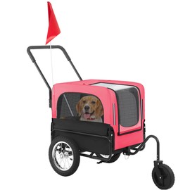 FDW Dog Stroller 2-in1 Dog Bike Trailer Pet Stroller Bicycle Carrier with Hitch Suspension Visibility Flag & Reflectors for Small Medium & Large Dogs (Red)
