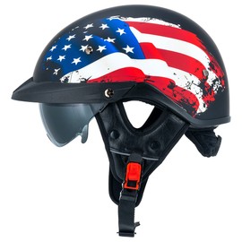 Myamis Half Helmet Motorcycle Men Women Dot Approved Size Adjustable Custom Fit Cruiser Retro Half Size Helmet with Visor American Flag MH118 (XXL, Patriotic Flag)