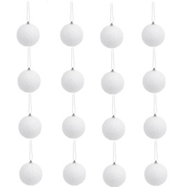 HO2NLE 12pcs Christmas Baubles White Christmas Decorations Balls 8cm Snow Ball Xmas Hanging Pendants Shatterproof Glitter Christmas Tree Baubles for Christmas Tree Holiday Wedding Party Decoration