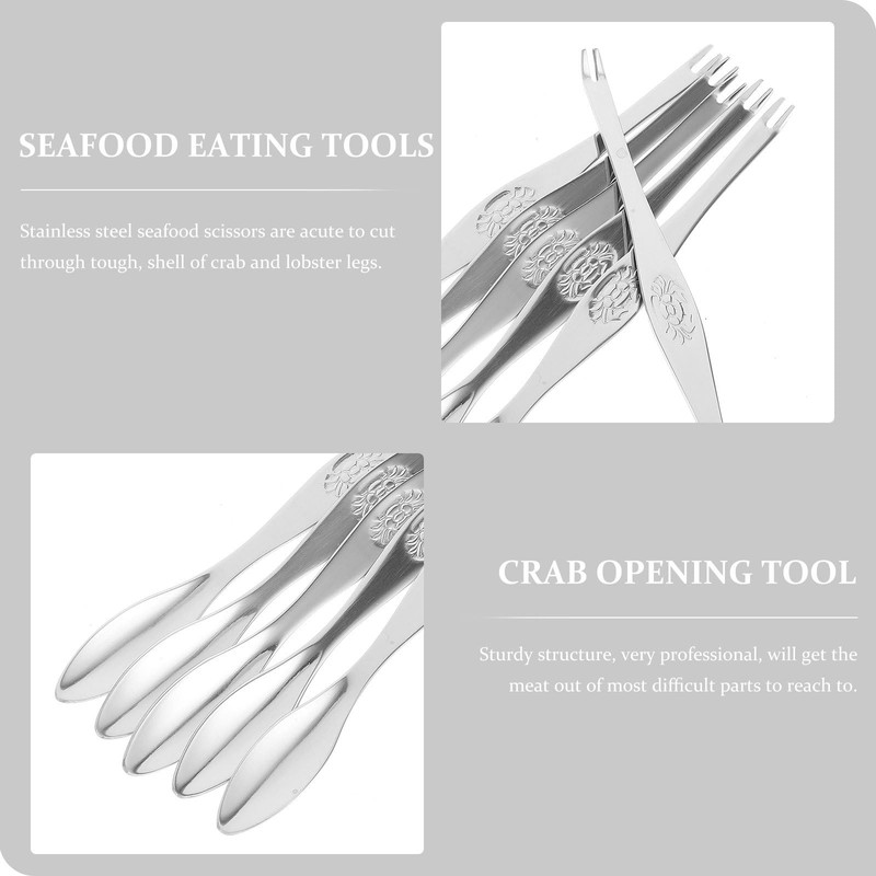 HEMOTON 6 Pack Seafood Forks Picks Stainless Steel Seafood Crab