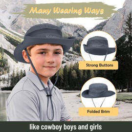 Zando Kids Sun Hat for Boys Bucket Hat Outdoor UPF 50+ Sun Protection Hats for Teen Boys Sun Hat Girls Beach Hat Wide Brim Kids Fishing Safari Hat Kids Summer Hats 02 Dark Khaki & Dark Grey 5-13 Years