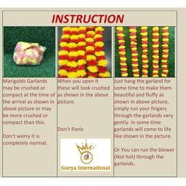 Artificial Marigold Flowers Garland for Diwali Decor 5 String Wedding Decorations Party Decorations Genda phool mala 5 Feet Long, for Indian Festival Multi (Pack of 5) Magenta & Yellow