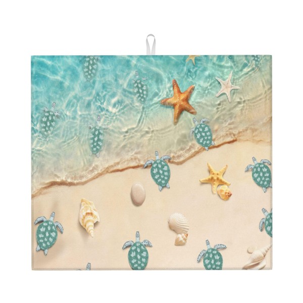 Sea Turtles Beach Dish Drying Mat for Kitchen Counter Washable