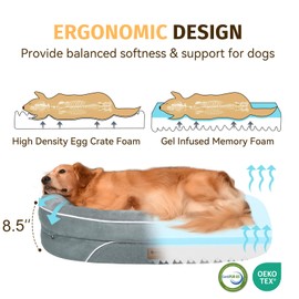 Orthopedic Washable Large Dog Bed: Cooling Dog Bed with Bolsters - Jumbo Bed Waterproof Removable Cover Non-Slip Pet Bed for Extra Large Sized - Silver