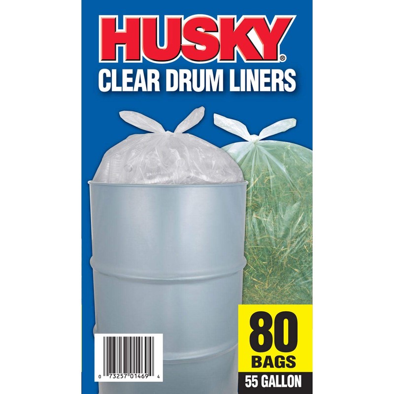 Husky 55 Gallon Clear Flap Tie Drum Liner- 80 ct.