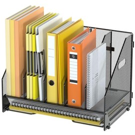Docnest Organizador de archivos de escritorio, 5 compartimentos verticales con bandeja de cartas, soporte de archivos de malla con asa, organizadores 
