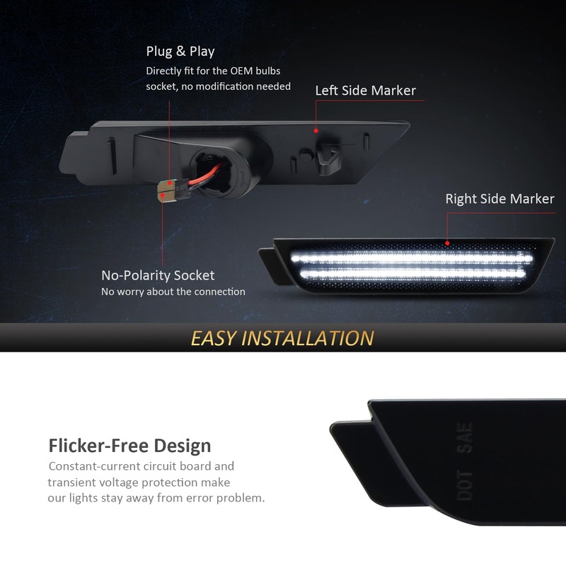 D-Lumina LED Rear Side Marker Lights Smoked Lens for Chevy