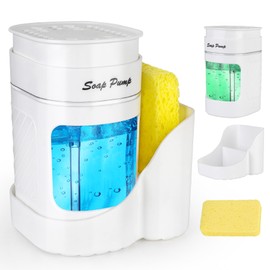 Kitchen Dish Soap Dispenser with Sponge Holder, 3-in-1 Countertop Dishwashing Soap Pump Dispenser Set for Kitchen Sink, Useful Kitchen Gadgets - White
