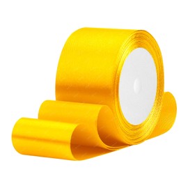 Yellow Satin Ribbon, 2 Inches x 25 Yards Solid Fabric Ribbons for Gift Wrapping, Flower Bouquet, Crafts and Wedding Party Decoration