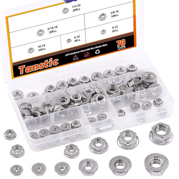 Tanstic 70Pcs 1/4-20 5/16-18 3/8-16 10-24 8-32 6-32 Stainless Steel