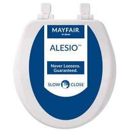 MAYFAIR 864SLOWB 000 Alesio II Toilet Seat will Slow Close, Never Loosen and Provide the Perfect Fit, ROUND, Highly Stylized Durable Enameled Wood, White