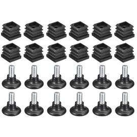 sourcing map 12Pcs Inserts for Square Tubes with Leveling Feet, for 0.79"x0.79" OD Square Tube, M8 Thread Black Plastic Furniture Chair Leg Plug Blanking End Caps Insert Plugs