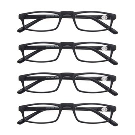 MODFANS Reading Glasses Black +2.5-4 Pairs Fashion Readers Narrow Frame Spring Hinge for Men Women