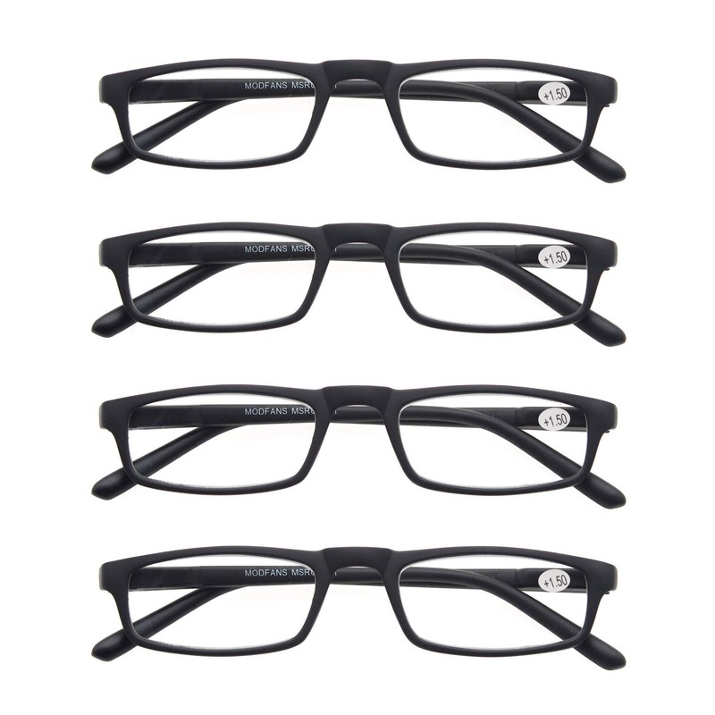 MODFANS Reading Glasses Black +2.5-4 Pairs Fashion Readers Narrow Frame