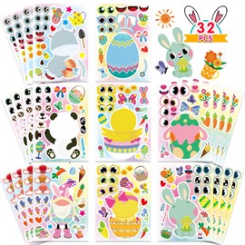 Easter Stickers for Kids - 32 Sheets DIY Make Your Own Easter Egg Bunny Stickers, Perfect Easter Basket Stuffers for Kids, Boys, Girls, Great for Easter Decor, Party Favors, Rewards, School Activities