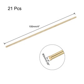 sourcing map Brass Rod,Brass Solid Round Rod 2mm Diameter 100mm Length Lathe Bar Stock for RC Model DIY Craft Pack of 21