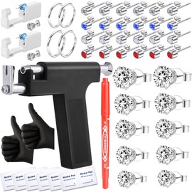 Zygc 58 Pcs Professional Ear Piercing Kit with 20 Pairs of Silver Cubic Zirconia Stones Ear Stud Earrings Hoop Earrings with Multi Purpose Black Reusable Ear Piercing Gun for Salon and Home Piercings