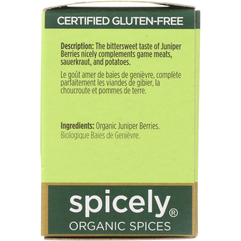 Spicely Organic Juniper Berries Whole 0.20 Ounce ecoBox Certified Gluten-Free