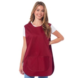 Ladies Plain With Matching Piping Tabard Apron Overalls Front Pocket Stylish Tabards for Women Casual Aprons for Women to Use in Home Kitchen Restaurants Coffee Shops UK Made (Wine, L)