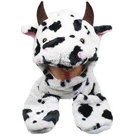 Choose from Over 25 Animals! - Plush Faux Fur Animal Critter Hat Cap - Soft Warm Winter Headwear - Short with Ear Poms and Flaps & Long with Scarf and Mittens Available (Long Cow)