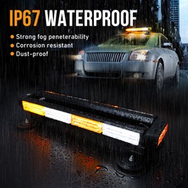 18.6" Emergency Strobe Lights Bar for Trucks - MIRUNNY Waterproof Double Side Safety Warning Traffic Advisor Beacon Flashing Light Bar with Magnetic Base for Snow Plow,Vehicles（White/Amber）