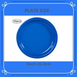 Ottin Solid Royal Blue Paper Dinner Plates 9'' Disposable Party Plates 50 Count for Birthday Wedding Dinner Party Daily Meals Picnic Easter Earth Day Father's Day Passover