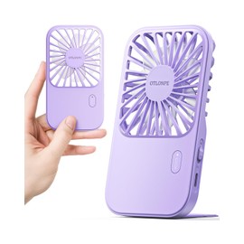 Otlonpe Rechargeable Mini Portable Handheld Fan, Small Personal Battery Powered Handheld Portable Fans for Hand Held Desktop Travel, Foldable Stand, Slim Cordless, Wrist Strap, 3-Speed (Purple)