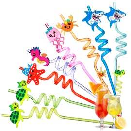 Yegookay Pack of 8 Sea Animals Drinking Straws, Reusable Straws, Creative Funny Straw for Children's Birthday Party Decoration Accessories, Family Reunion Party Gifts