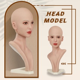 BodhiTCM Realistic Life-Size Mannequin Female Head Silicone Display Head for Wigs, Scarves, Jewelry, and Necklaces - Lifelike Bald Model with Natural Skin Tone (Model 2)