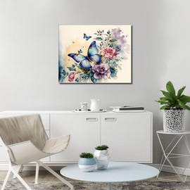 TISHIRON Elephant Paint by Numbers for Adults Beginner Animals DIY Adult Paint by Number Kits on Canvas Colorful Blooming Flowers Oil Paint by Numbers Acrylic Painting Art Crafts 16"x20"(Frameless)