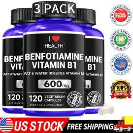 I LOVE HEALTH 600mg Benfotiamine, 360 Veggie Capsules - Fat & Water Soluble Thiamine Vitamin B