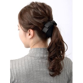 VINGTAINE H-935-BK Ribbon, Banana Clip, Satin, Thin, Medium, Hair Clip, Hair Accessories, Black