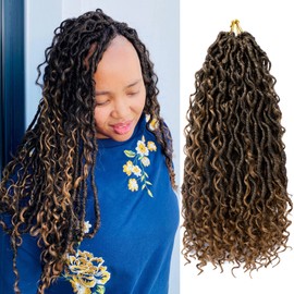 Faux Locs Crochet Hair 14 Inch Boho Goddess Locs Crochet Hair 7 Packs Pre Looped Crochet Hair for Black Women River Locs Crochet Hair with Curly Ends (14 Inch 7 Packs, 1B/27)