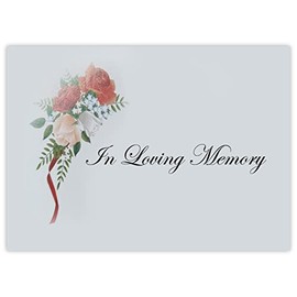 celloexpress In Loving Memory (Flowers with Ribbon) Flower Message Cards - 90mm x 125mm - Bereavement Florist Card Sympathy Condolences Notes (Pack of 24)