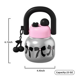 [Sidagar] 23oz Water Bottle – Cute 2-in-1 Lid Design w/ Tea Infuser  | 316L Stainless Steel | Cold/Hot for Hours | Hand Strap & Shoulder Carry | Summer Must-Have for Tea & Iced Drinks dealsforyoudays:_Bow