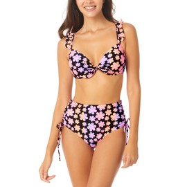 Salt + Cove Women's Juniors' Underwire Push-Up Bikini Top (Black Multi, Small)